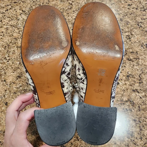 COACH "Elisa" Snakeskin-Printed Leather Heeled Boots - Black/Tan/White - Size 9 - Picture 10 of 13